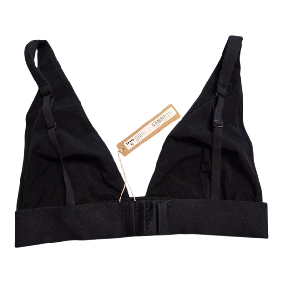 Skims Cotton Plunge Bralette Wireless Bra Soot Black Small NWT - Picture 2 of 3